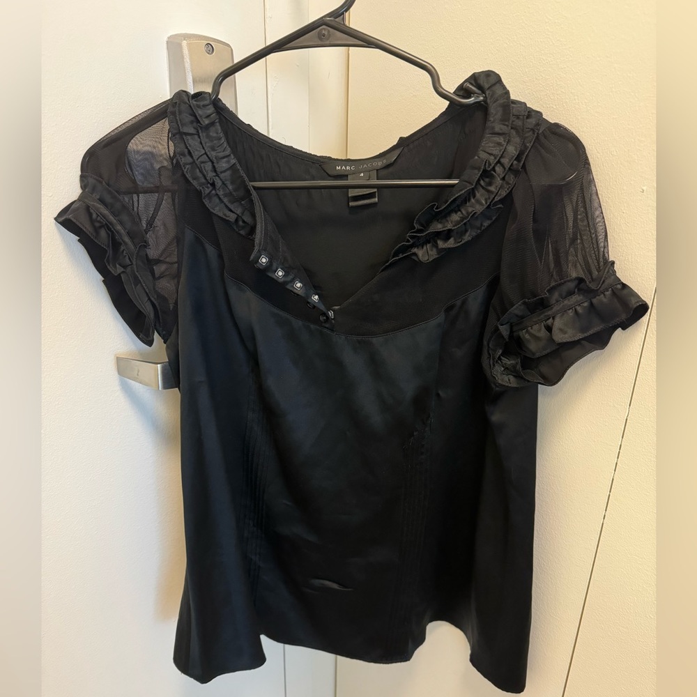 Authentic Vintage Marc Jacobs Silk Chiffon Blouse in Black Size 4